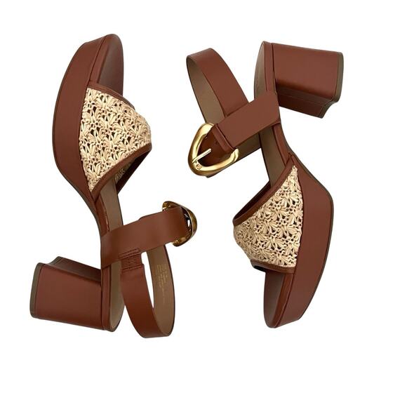 Aerosole Chamber Platform Block Heel Sandal Sz 10 brown Raffia Boho Chic Retro - Picture 5 of 11